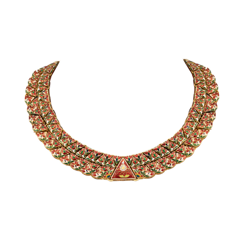 Polki Necklace with Triangular Gold Framework